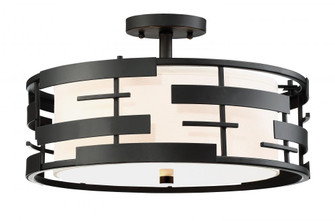 Lansing; 3 Light; Semi; Flush with White Fabric Shade and Opal Diffuser; Midnight Bronze Finish (81|60/6436)