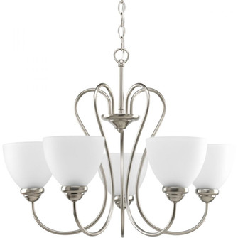 Heart Collection Five-Light Brushed Nickel Etched Glass Farmhouse Chandelier Light (149|P4666-09)