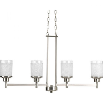Alexa Collection Four-Light Brushed Nickel Etched Linen With Clear Edge Glass Modern Linear Chandeli (149|P4619-09)