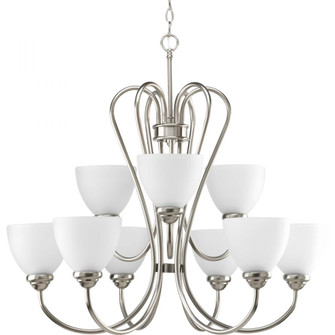 Heart Collection Nine-Light Brushed Nickel Etched Glass Farmhouse Chandelier Light (149|P4668-09)