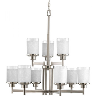 Alexa Collection Nine-Light Brushed Nickel Etched Linen With Clear Edge Glass Modern Chandelier Ligh (149|P4626-09)