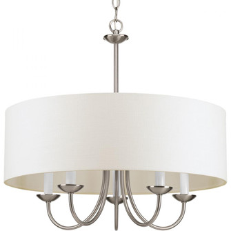 Drum Shade Collection Five-Light Brushed Nickel White Textured Linen Shade Farmhouse Chandelier Ligh (149|P4217-09)