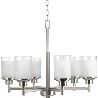 Alexa Collection Six-Light Brushed Nickel Etched Linen With Clear Edge Glass Modern Chandelier Light (149|P4758-09)