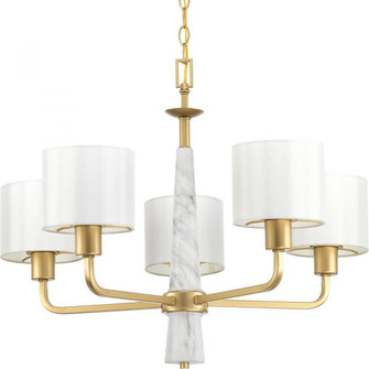 Palacio Collection Five-Light Vintage Gold White Silk Fabric Shade Luxe Chandelier Light (149|P400098-078)