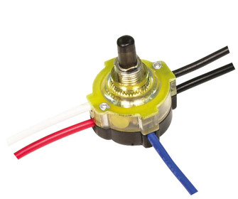3-Way Lighted Push Switch, Plastic Bushing, 2 Circuit, 4 Position(L-1, L-2, L1-2, Off). Rated: (27|80/1357)