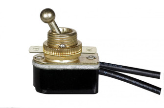 On-Off Metal Toggle Switch; Single Circuit; 6A-125V, 3A-250V Rating; 6'' Leads; Brass Finish (27|80/1767)