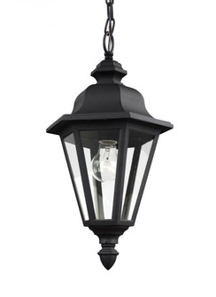 Brentwood traditional 1-light outdoor exterior ceiling hanging pendant in black finish with clear gl (38|6025-12)