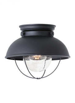 Sebring transitional 1-light outdoor exterior ceiling flush mount in black finish with clear seeded (38|8869-12)