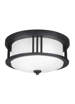 Crowell contemporary 2-light outdoor exterior ceiling flush mount in black finish with satin etched (38|7847902-12)