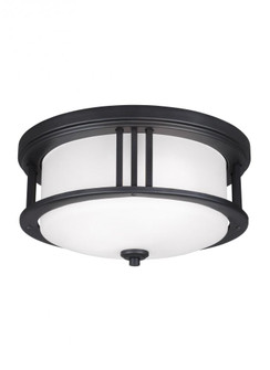 Crowell contemporary 2-light outdoor exterior ceiling flush mount in black finish with satin etched (38|7847902-12)