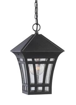 Herrington transitional 1-light outdoor exterior hanging ceiling pendant in black finish with etched (38|69131-12)