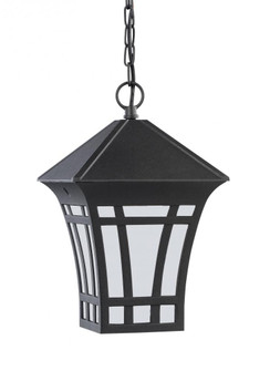 Herrington transitional 1-light outdoor exterior hanging ceiling pendant in black finish with etched (38|69131-12)