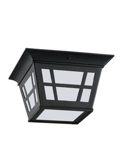 Herrington transitional 2-light outdoor exterior ceiling flush mount in black finish with etched whi (38|79131-12)