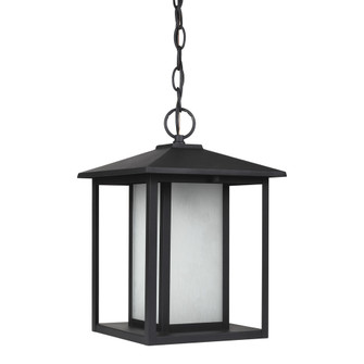 Hunnington contemporary 1-light outdoor exterior pendant in black finish with etched seeded glass pa (38|69029-12)