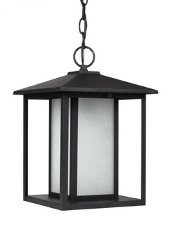 Hunnington contemporary 1-light outdoor exterior pendant in black finish with etched seeded glass pa (38|69029-12)