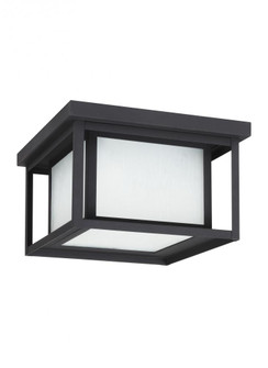 Hunnington contemporary 2-light outdoor exterior ceiling flush mount in black finish with etched see (38|79039-12)
