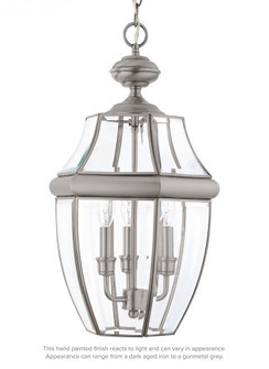 Lancaster traditional 3-light LED outdoor exterior pendant in antique brushed nickel silver finish w (38|6039EN-965)