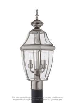 Lancaster traditional 2-light LED outdoor exterior post lantern in antique brushed nickel silver fin (38|8229EN-965)