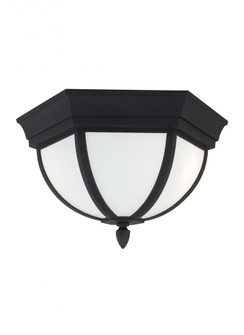 Wynfield traditional 2-light outdoor exterior ceiling ceiling flush mount in black finish with etche (38|79136-12)