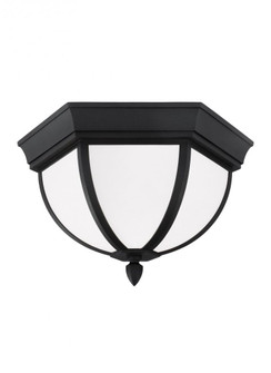 Wynfield traditional 2-light outdoor exterior ceiling ceiling flush mount in black finish with etche (38|79136-12)