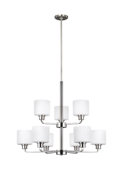 Canfield modern 9-light indoor dimmable ceiling chandelier pendant light in brushed nickel silver fi (38|3128809-962)