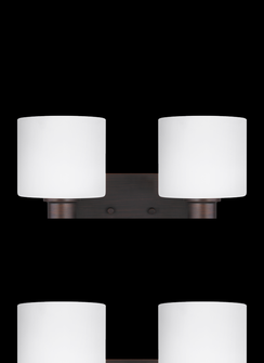 Canfield modern 2-light indoor dimmable bath vanity wall sconce in bronze finish with etched white i (38|4428802-710)