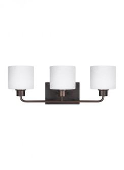 Canfield modern 3-light LED indoor dimmable bath vanity wall sconce in bronze finish with etched whi (38|4428803EN3-710)