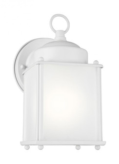 New Castle traditional 1-light outdoor exterior wall lantern sconce in white finish with satin etche (38|8592001-15)