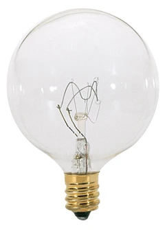 25 Watt G16 1/2 Incandescent; Clear; 2500 Average rated hours; 186 Lumens; Candelabra base; 130 Volt (27|A3922)