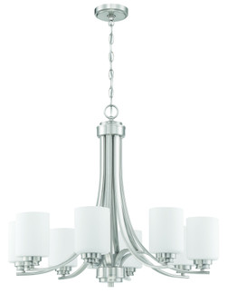 Bolden 8 Light Chandelier in Brushed Polished Nickel (White Glass) (20|50528-BNK-WG)