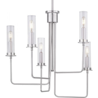 Rainey Collection Five-Light Brushed Nickel Clear Fluted Ribbed Glass Modern Chandelier Light (149|P400167-009)