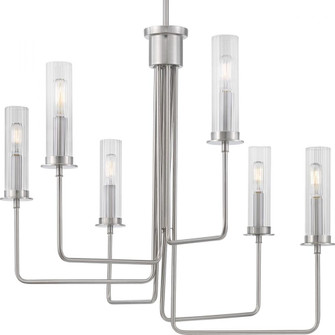 Rainey Collection Six-Light Brushed Nickel Clear Fluted Ribbed Glass Modern Chandelier Light (149|P400168-009)