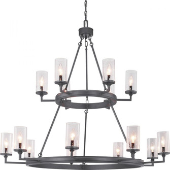 Gresham Collection Fifteen-Light Graphite Clear Seeded Glass Farmhouse Chandelier Light (149|P400166-143)