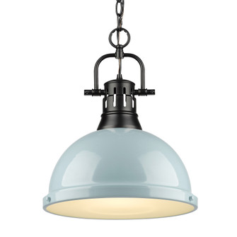 Yep by Golden Lighting Duncan 1-light 14in Chain Hung Pendant in Matte Black and Seafoam shade (36|3602-L BLK-SF)