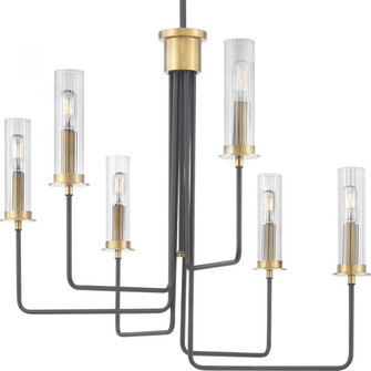 Rainey Collection Six-Light Graphite Clear Fluted Ribbed Glass Modern Chandelier Light (149|P400168-143)