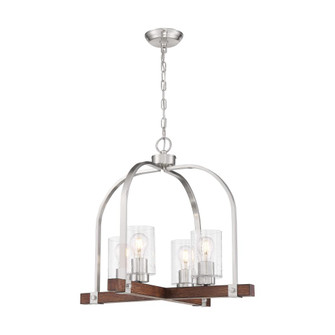 Arabel - 4 Light Chandelier - with Clear Seeded Glass - Brushed Nickel and Nutmeg Wood Finish (81|60/6966)
