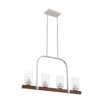 Arabel - 4 Light Island Pendant - with Clear Seeded Glass -Brushed Nickel and Nutmeg Wood Finish (81|60/6967)