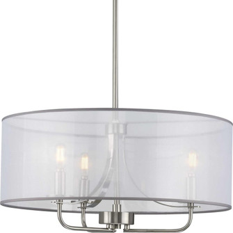 Riley Collection Three-Light Brushed Nickel Organza Shade New Traditional Pendant Light (149|P500243-009)