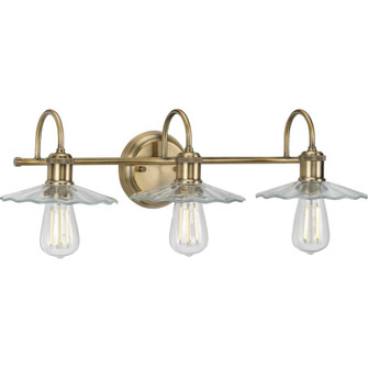 Fayette Collection Three-Light Vintage Brass Clear Glass Farmhouse Bath Vanity Light (149|P300288-163)