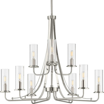 Riley Collection Nine-Light Brushed Nickel Clear Glass New Traditional Chandelier Light (149|P400210-009)