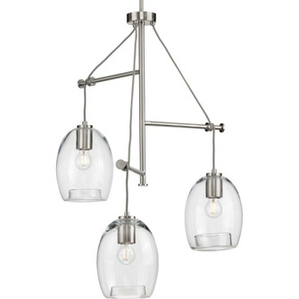 Caisson Collection Three-Light Brushed Nickel Clear Glass Global Pendant Light (149|P500160-009)