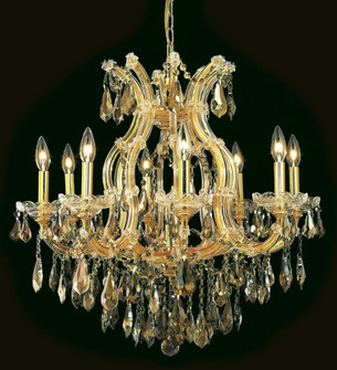 Maria Theresa 9 light Gold Chandelier Golden Teak (Smoky) Royal Cut Crystal (758|2801D26G-GT/RC)