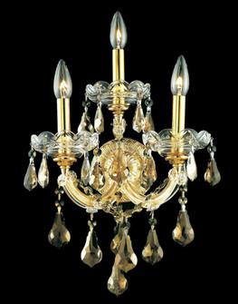 Maria Theresa 3 Light Gold Wall Sconce Golden Teak (Smoky) Royal Cut Crystal (758|2801W3G-GT/RC)