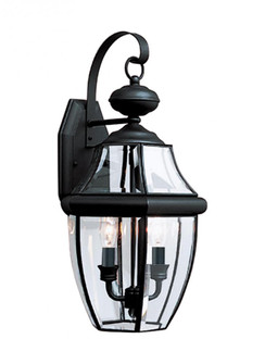 Lancaster traditional 2-light outdoor exterior wall lantern sconce in black finish with clear curved (38|8039-12)