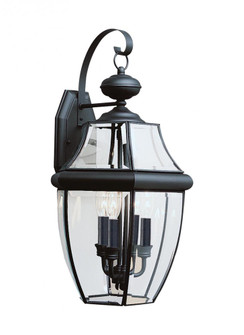 Lancaster traditional 3-light outdoor exterior wall lantern sconce in black finish with clear curved (38|8040-12)
