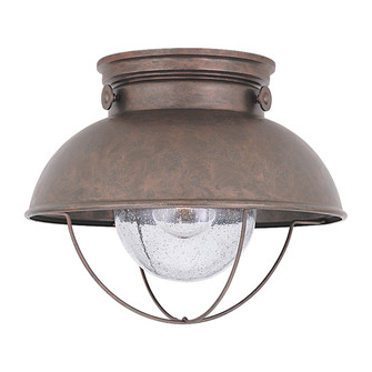 Sebring transitional 1-light outdoor exterior ceiling flush mount in weathered copper finish with cl (38|8869-44)