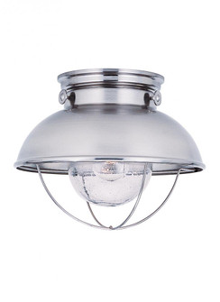 Sebring transitional 1-light outdoor exterior ceiling flush mount in brushed stainless silver finish (38|8869-98)