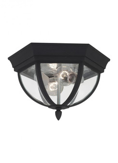 Wynfield traditional 2-light outdoor exterior ceiling ceiling flush mount in black finish with clear (38|78136-12)