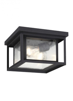 Hunnington contemporary 2-light outdoor exterior ceiling flush mount in black finish with clear seed (38|78027-12)
