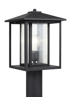 Hunnington contemporary 1-light outdoor exterior post lantern in black finish with clear seeded glas (38|82027-12)